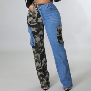 Denim Camouflage Patchwork Jeans